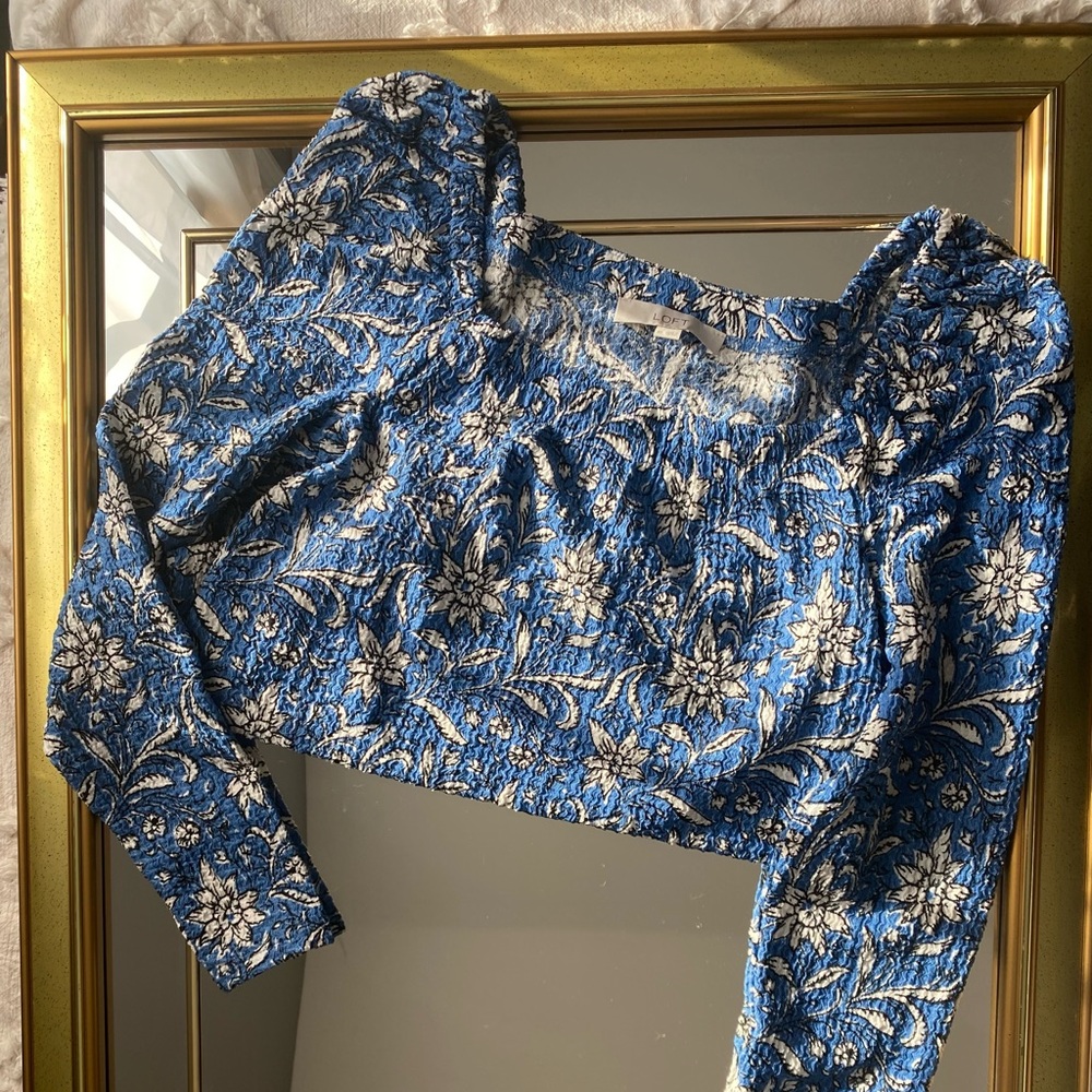 Blue Square Neck, Floral LOFT Shirt